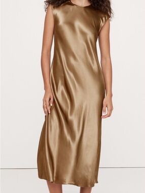 Banana Republic Gold Satin Bias Cut Midi Slip Dress